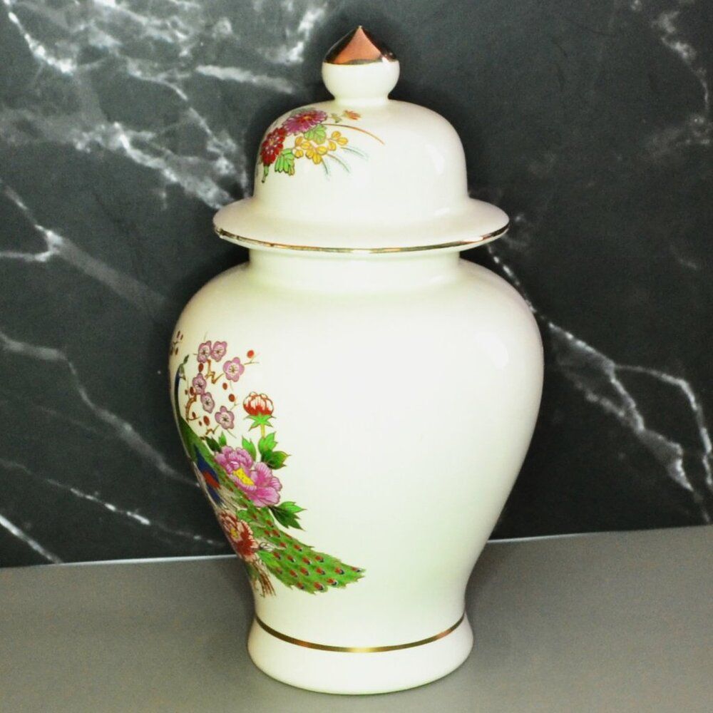 Vintage Porcelain Ginger Jar Japan Peacocks Flowering Tree Home Decor - Picture 2 of 7